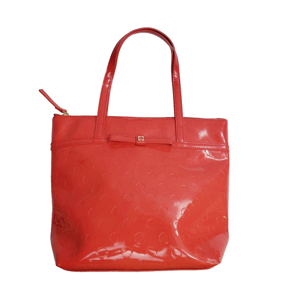 Kate Spade New York Vinyl Circle Pattern Tote Bag Women Red 12X10 Purse Collect - Picture 1 of 13